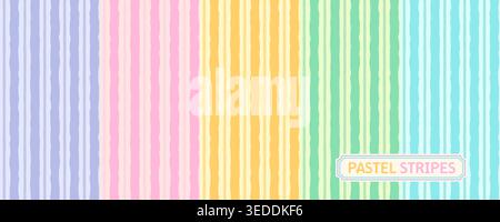 Vertical pastel summer stripes vector seamless pattern, cute thick and thin irregular jagged lines background for fabric and paper design Stock Vector