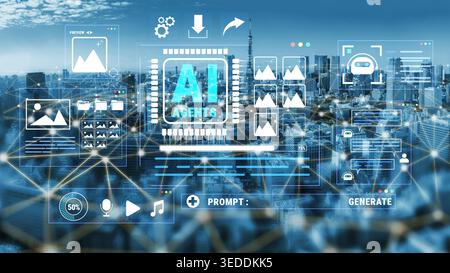 Futuristic Concept of AI Agents Utilizing Technology in Urban Environment for Enhanced Digital Experiences and Innovation in Data Processing Quark. Stock Photo