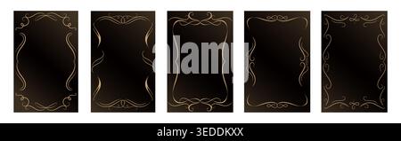 Set of decorative curly borders on black background. Decorative calligraphic frames. Vector illustration Stock Vector
