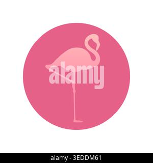 Standing flamingo silhouette on round pink background. Vector illustration Stock Vector