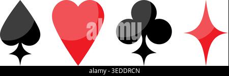 Playing cards suits icon symbols including Spades, Hearts, Clubs, and Diamonds. Vector illustration Stock Vector