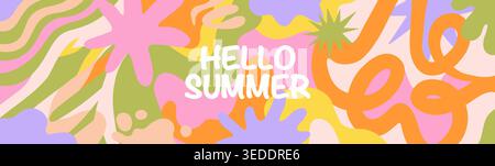 Fun summer hand drawn illustration on doodle style for poster, card, cover, label, banner in modern minimalist style with overlay effect. Simple Stock Vector