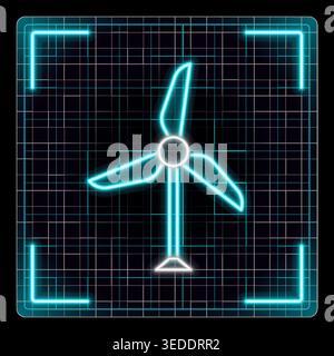 Neon wind turbine icon. Symbol of clean energy and futuristic sustainability. Ideal for tech, green energy concepts. Stock Vector