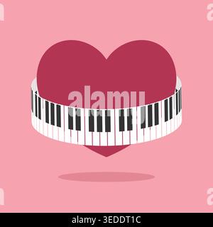 Heart in circle of piano keys. Music emblem symbol. Vector illustration Stock Vector