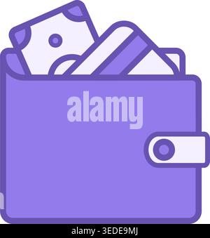 Colored Wallet Icon. Vector Icon of Wallet with Money and Bank Card. Business and Finance Concept Stock Vector