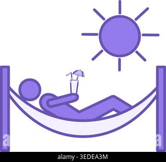 Holiday Colored Icon. Vector Icon of a Man Relaxing in a Hammock with a Drink under the Scorching Sun. Travel and Vacation Concept Stock Vector