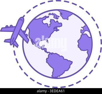 Colored Travel Icon. Vector Icon of the Globe and a Flying Airplane Around It Stock Vector