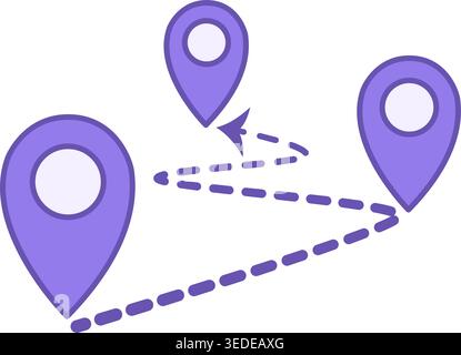 Colored Distance Icon. Vector Icon of Dotted Arrow Showing Distance and Geolocation Icons. Travel and Vacation Concept Stock Vector