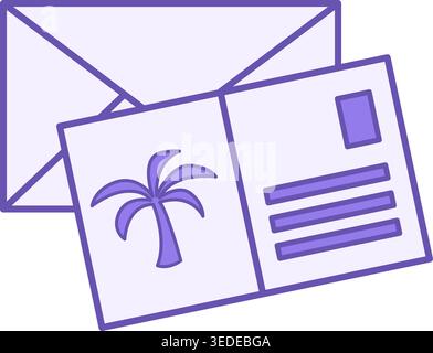 Colored Postcard Icon. Vector Icon of Postcard and Envelope. Travel and Vacation Concept Stock Vector