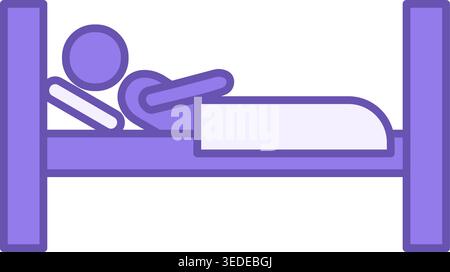 Colored Hostel Icon. Vector Icon of Sleeping Man in Bed with Blanket and Pillow. Travel and Vacation Concept Stock Vector
