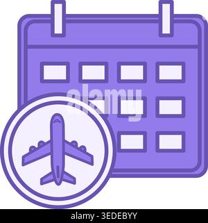 Colored Booking Icon. Vector Calendar and Airplane Icon. Flight date. Travel and Vacation Concept Stock Vector