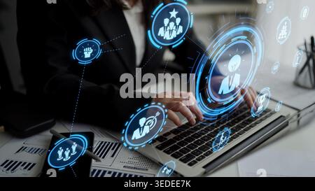 Leadership icons symbolize teamwork, vision, and decision-making. Leadership guides business, leadership inFunnels growth, and leadership supports Stock Photo
