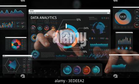 Innovative Data Analytics Dashboard Displaying Interactive Charts, Graphs, and Visualizations for Insightful Business Strategies and Performance Stock Photo