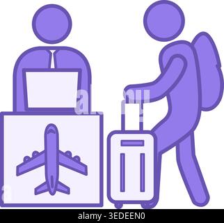 Colored Registration Icon. Vector Icon of a Tourist with a Suitcase Checking in for a Flight. Travel and Vacation Concept Stock Vector