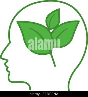 Think Green Color Icon. Vector Icon of Young Plant and Human Head. Eco-Thinking and Environmental Protection Concept Stock Vector