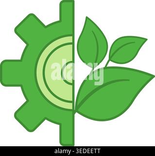 Green Technology Color Icon. Vector Icon of Gears and Plants. Concept of Environmental Protection and Innovation Stock Vector