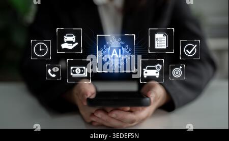 Artificial intelligence automates customer services across finance, insurance and mobility with faster processing and decision support. Corpus Stock Photo