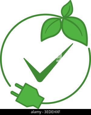 Green Zero Emission Icon. Vector Icon of Leaf and Electric Charger. Ecology and Environmental Protection Concept Stock Vector