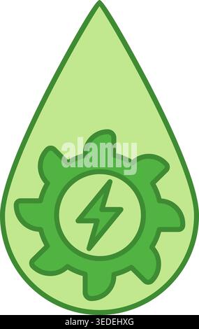 Green Hydropower Icon. Vector Icon of Water Wheel and Water Drop. Ecology and Environmental Protection Concept Stock Vector