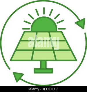 Green Solar Power Icon. Vector Icon of Interaction of the Sun and Solar Panels. Ecology and Environmental Protection Concept Stock Vector
