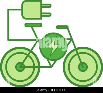 Green Electric bike Icon. Vector Icon of Electric Bicycle with Charger. Ecology and Environmental Protection Concept Stock Vector