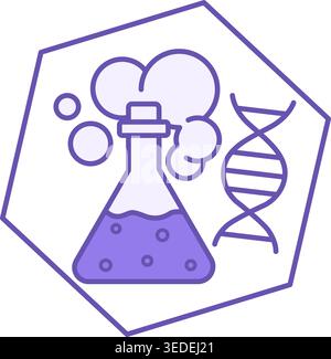 Science Color Icon. Vector Icon of Flask with Chemicals and Spiral Genetic DNA Stock Vector