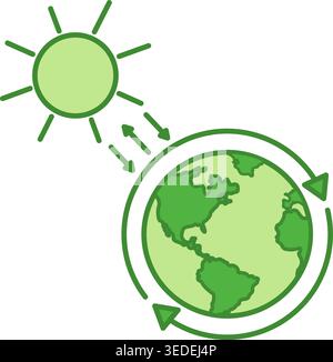 Greenhouse Effect Green Icon. Vector Icon of Planet and Sun Interaction. Global Warming and Environment Protection Concept Stock Vector