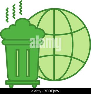 Green Pollution Icon. Vector Icon of the Planet and Big Trash Can with Garbage. Ecology and Environmental Protection Concept Stock Vector