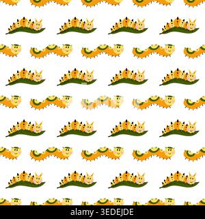 Seamless pattern with cute cartoon caterpillars on a white background. Cheerful print Stock Vector