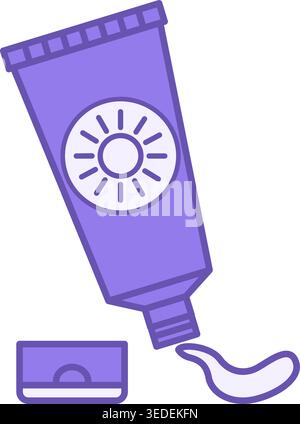 Colored Sunscreen Icon. Vector Icon of Open Tube with Sunscreen. Protecting Skin from Ultraviolet Light. Summer and Vacation Concept Stock Vector