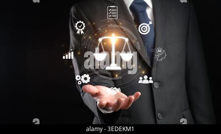 Explore the intersection of artificial intelligence and legal frameworks, emphasizing ethics, compliance, and governance in the digital environment Stock Photo