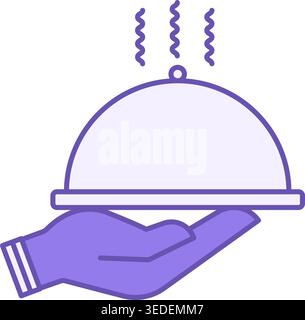 Colored Service Icon. Vector Icon. Covered Tray On Hand. Hotel Room Service. Hotel and Tourism Concept Stock Vector