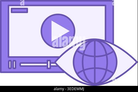 Colored Viewer Icon. Vector Icon. Video Player, Play Icon, and Human Eye. Watch the video. Concept of Video Production and Social Networks Stock Vector
