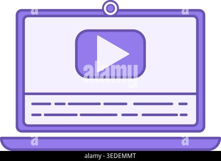 Colored Subtitle Icon. Vector Icon. Laptop, Play Button Video, and Text. Concept of Video Production and Social Networks Stock Vector