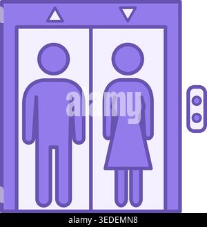 Colored Elevator Icon. Vector Icon. Man and Woman in an Elevator. Up and Down Arrows. Hotel and Building Concept Stock Vector