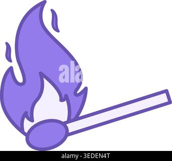 Color Icon Match. Burning Match Vector Icon. Danger Symbol and Flammable Object. Camping and Tourism Concept Stock Vector