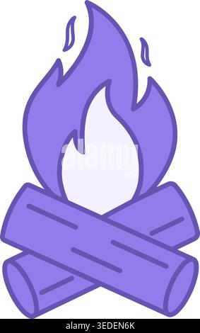 Colored Campfire Icon. Vector Icon of Tourist Campfire. Fire and Brushwood. Camping Concept Stock Vector