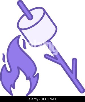 Marshmallow Colored Icon. Vector Icon. Marshmallows on a stick roasted over a fire. Tourist food. Camping Concept Stock Vector