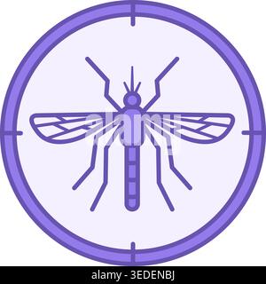 Colored Mosquito Icon. Vector Icon. Goal Sign with Insect Inside. Insect repellent. Camping and Tourism. Label or Logo for Packaging Stock Vector