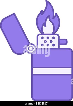 Colored Lighter Icon. Vector Icon of Lit Lighter. Device for lighting a fire. Camping and Tourism Concept Stock Vector