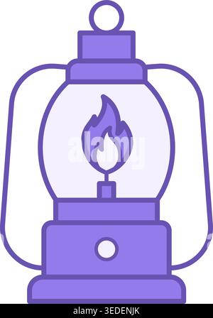 Colored Lantern Icon. Vector Icon. Old Kerosene Lamp. Barn Lantern, Room Lighting. Camping and Tourism Concept Stock Vector