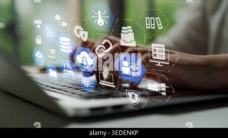 Concept design of managing online documents with cloud storage, digital file management, and secure sharing. Online documents improve workflow, online Stock Photo