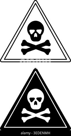 Signs of Poison. Black and White Vector Icons. Skull and Bones. Danger Warning Sign, Toxic Stock Vector