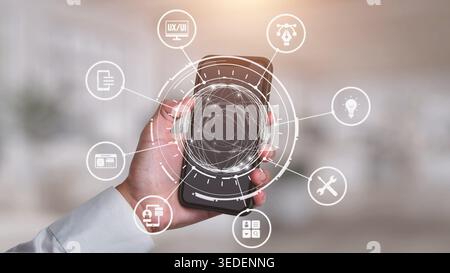 The concept of UX UI design focuses on user experience and interface. This process is essential for creating intuitive applications, enhancing the Stock Photo