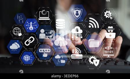 Cloud computing, cloud strategy, and cloud technology transforming digital infrastructure with scalable services, secure data storage, and cloud-based Stock Photo