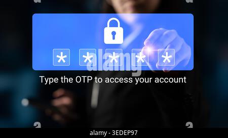 A person is entering a one-time password on a secure interface, emphasizing digital security and user authentication for online account access Stock Photo