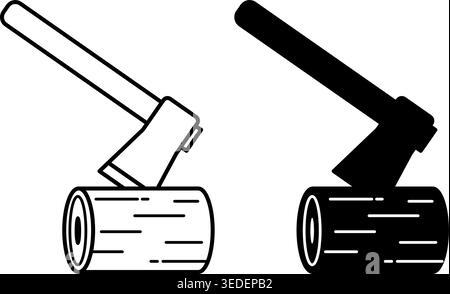 Axe Icons. Black and White Vector Icons. Axe for Hiking. Chopping Wood. Adventure and Camping Concept Stock Vector