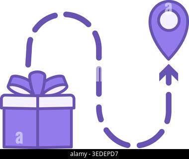 Shipping Color Icon. Vector Icon. Gift Delivery to a Specific Geolocation Point. Goods Delivery Service Stock Vector