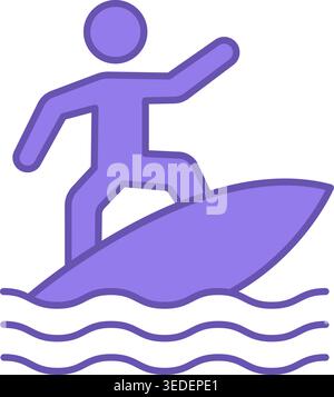 Surfing Color Icon. Vector Icon. Athlete Sliding on a Wave Standing on a Board. Water Sport. Adventure and Active Leisure Concept Stock Vector
