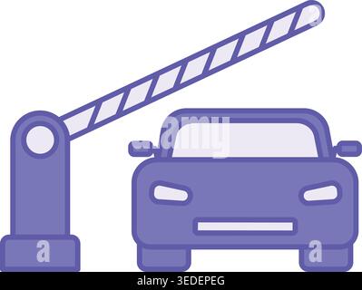 Colored Border Crossing Icon. Vector Icon. Barrier and Car. Vehicle Movement Across the State Border, Checkpoint. Migration Concept Stock Vector